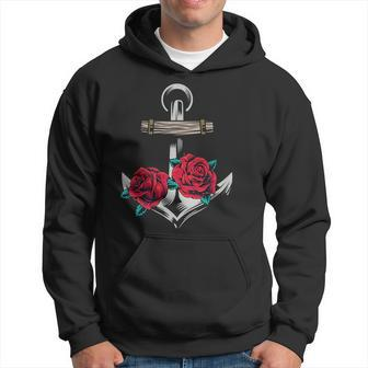 Rose And Anchor Nautical Tattoo Design Hoodie | Mazezy