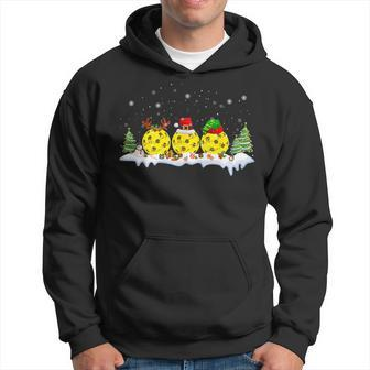 Santa Elf Reindeer Pickleball Balls Xmas Lights Christmas Hoodie - Thegiftio UK