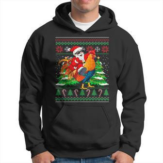 Santa With Rooster Christmas Tree Farmer Ugly Xmas Sweater Hoodie | Mazezy AU