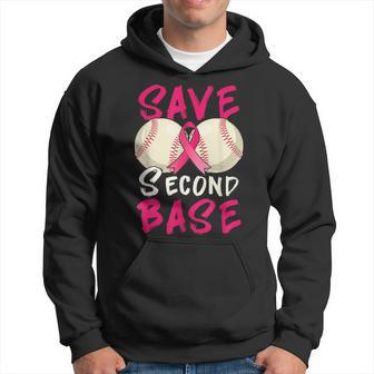 Save Second 2Nd Base Baseball Pink Ribbon Breast Cancer Hoodie - Seseable