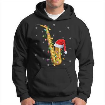 Saxophone Music Lover Xmas Lights Santa Saxophone Christmas Hoodie - Thegiftio UK