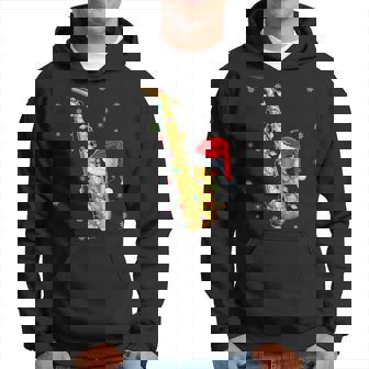 Saxophone Music Lover Xmas Lights Santa Saxophone Christmas Hoodie - Thegiftio UK