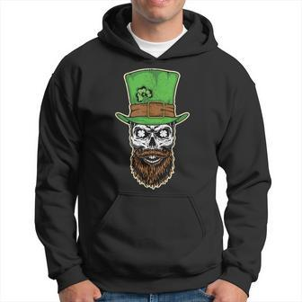 Scary Bearded Leprechaun Skull St Patrick Day Distressed Hoodie | Mazezy