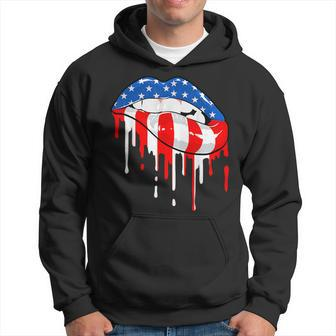 Sexy American Flag Cool Lips Biting 4Th Of July Patriotic Hoodie | Mazezy