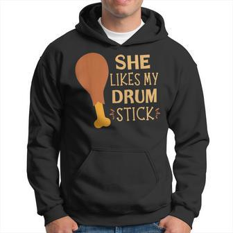 She Likes My Drum Stick Couple Matching Thanksgiving Hoodie - Seseable