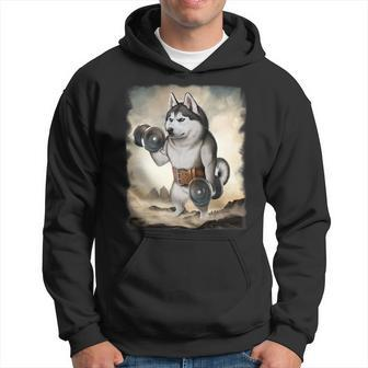 Siberian Husky Dog Muscle Training Weightlifting Dumbbell Hoodie - Monsterry AU