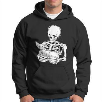 Skeleton Holding A Cat Lazy Halloween Costume Skull Hoodie - Seseable