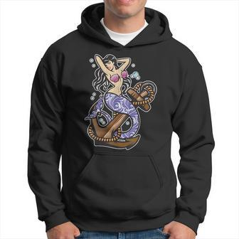 So Gorgeous Mermaid Tattoo In The Sea With Anchor Hoodie | Mazezy
