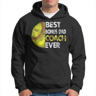 Softball Best Bonus Dad Coach Ever Retro Funny Fathers Day Hoodie - Seseable