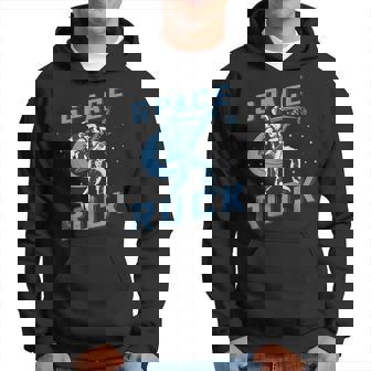 Space Rock Blue Retro Astronaut Playing Guitar Hoodie | Mazezy