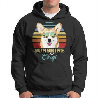 Sunshine And Corgi Dog Vintage Retro Sunset Beach Vibe Hoodie | Mazezy