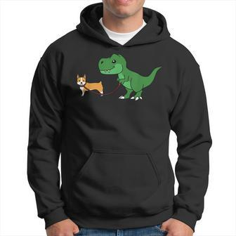 T Rex Dinosaur Walking Corgi Funny Dog Gift Hoodie | Mazezy