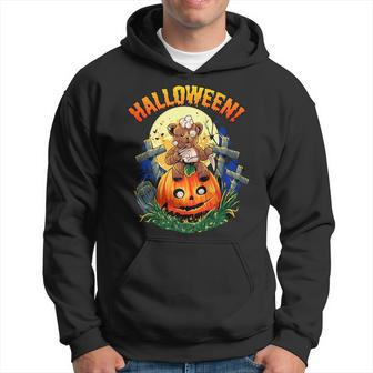 Teddy Halloween Bear Scary Little Bear Zombie On Pumpkin Hoodie | Mazezy