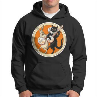 The Black Cat Magazine Halloween Cat Rabbit And Banjo Gifts For Rabbit Lovers Funny Gifts Hoodie | Mazezy