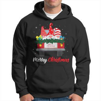 Three Gnomes In Red Truck With Merry Christmas Tree Family Hoodie - Thegiftio UK