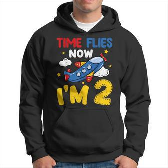 Time Flies Now Im 2 2Nd Birthday Airplane Decoration Party Hoodie - Seseable