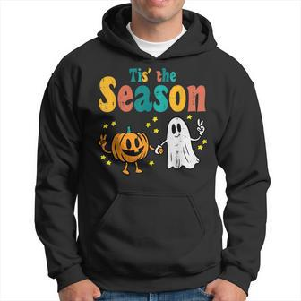Tis The Season Pumpkin Ghost Retro Groovy Vintage Halloween Pumpkin Funny Gifts Hoodie | Mazezy