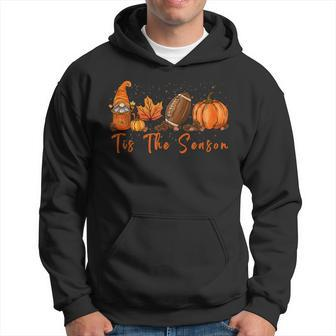Tis The Season Pumpkin Leaf Latte Fall Thanksgiving Football Hoodie - Thegiftio UK
