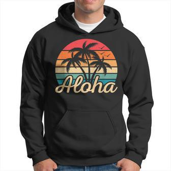 Tropical Hawaiian Retro Palm Tree Sunset Aloha Hawaii Beach Hoodie | Mazezy UK