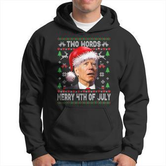Two Words Merry 4Th Of July Joe Biden Christmas Sweater Hoodie - Seseable