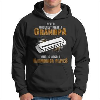 Never Underestimate Grandpa Who Is Also A Harmonica Player Hoodie | Mazezy