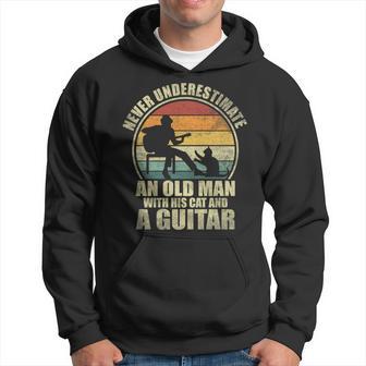 Never Underestimate An Old Man With His Cat And A Guitar Hoodie - Thegiftio UK