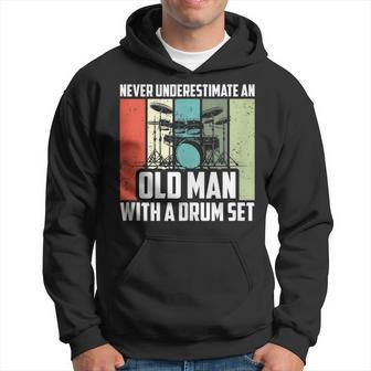 Never Underestimate An Old Man With A Drum Set Retro Drummer Hoodie - Seseable