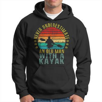 Never Underestimate An Old Man With A Kayak Retro Hoodie - Thegiftio UK