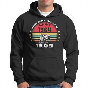 Never Underestimate An Old Man Trucker 1964 Birthday Vintage Hoodie - Thegiftio UK