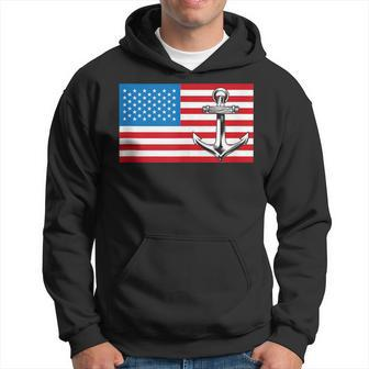 Usa American Flag Nautical Blue Anchor Patriotic Hoodie | Mazezy