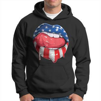 Usa Flag Dripping Lips 4Th Of July Patriotic American Hoodie - Seseable