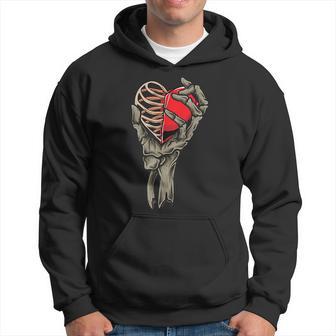 Valentines Day Skull Skeleton Hand Holding Red Heart Love Hoodie - Seseable