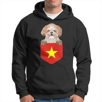 Vietnam Flag Shih Tzu Dog In Pocket Hoodie - Monsterry