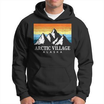 Vintage Arctic Village Alaska Mountain Print Hoodie | Mazezy
