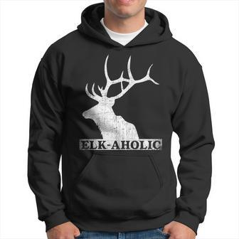 Vintage Elkaholic Funny Elk Hunter Elk-Aholic Distressed Hoodie | Mazezy