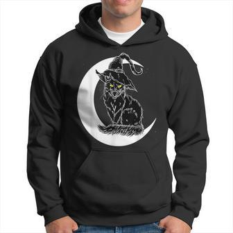 Vintage Halloween Scary Black Cat Witch Hat Moon Witchy Gift Moon Funny Gifts Hoodie | Mazezy