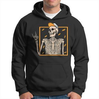 Vintage Halloween Skeleton Rock On Hand Skeleton Men Boys Hoodie | Mazezy