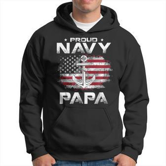 Vintage Proud Navy Papa With American Flag Gift Veteran Hoodie | Mazezy