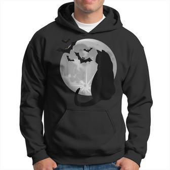 Vintage Scary Halloween Black Cat Costume Bats & Moon Moon Funny Gifts Hoodie | Mazezy