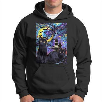 Vintage Scary Halloween Black Cat Costume Witch Bat & Moon Moon Funny Gifts Hoodie | Mazezy