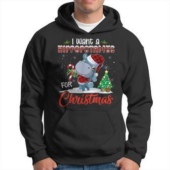 I Want A Hippopotamus For Christmas Hippo Candy Santa Hoodie | Mazezy