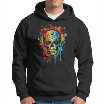 Watercolor Skull Graphic Color Skull Halloween Hoodie - Seseable
