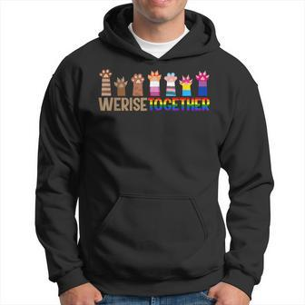 We Rise Together Gay Pride Cat Paw Print Kitten Lgbt-Q Ally Hoodie - Seseable