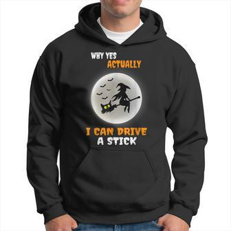 Why Yes Actually I Can Drive A Stick Halloween Witch & Cat Hoodie - Monsterry CA