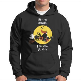 Why Yes Actually I Can Drive A Stick Funny Witch And Cat Hoodie | Mazezy