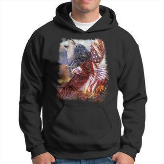 Wolf With Bald Eagle American Flag Hoodie | Mazezy DE