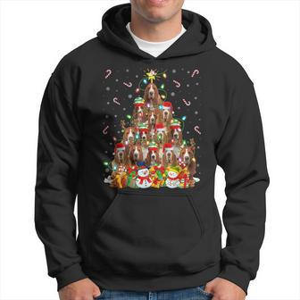 Xmas Lighting Santa Basset Hound Dog Christmas Tree Hoodie | Mazezy