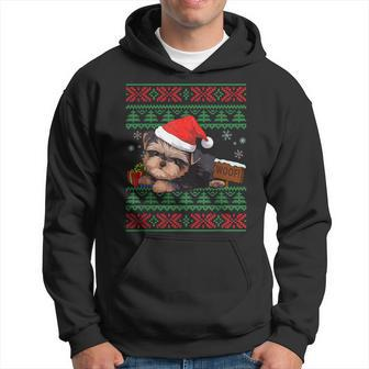 Yorkshire Terrier Dog Lover Santa Hat Ugly Christmas Sweater Hoodie - Monsterry