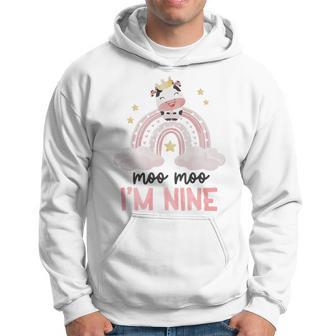 9Th Birthday Outfit Girl 9 Yrs Old Cow Girl Moo Moo Im Nine Hoodie | Mazezy
