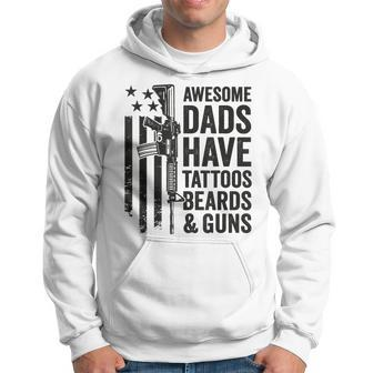 Awesome Dads Have Tattoos Beards & Guns - Funny Dad Gun Hoodie - Thegiftio UK